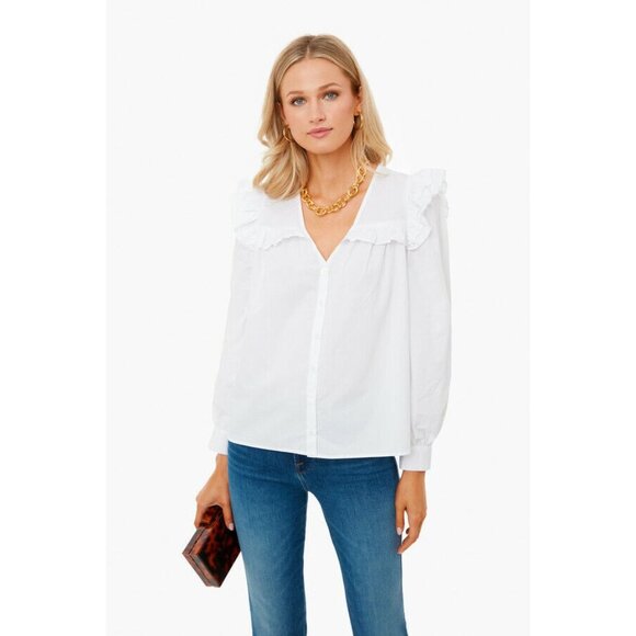 Pomander Place by Tuckernuck White Ellianna Ruffle Blouse Casual Career Top XS - Picture 1 of 8